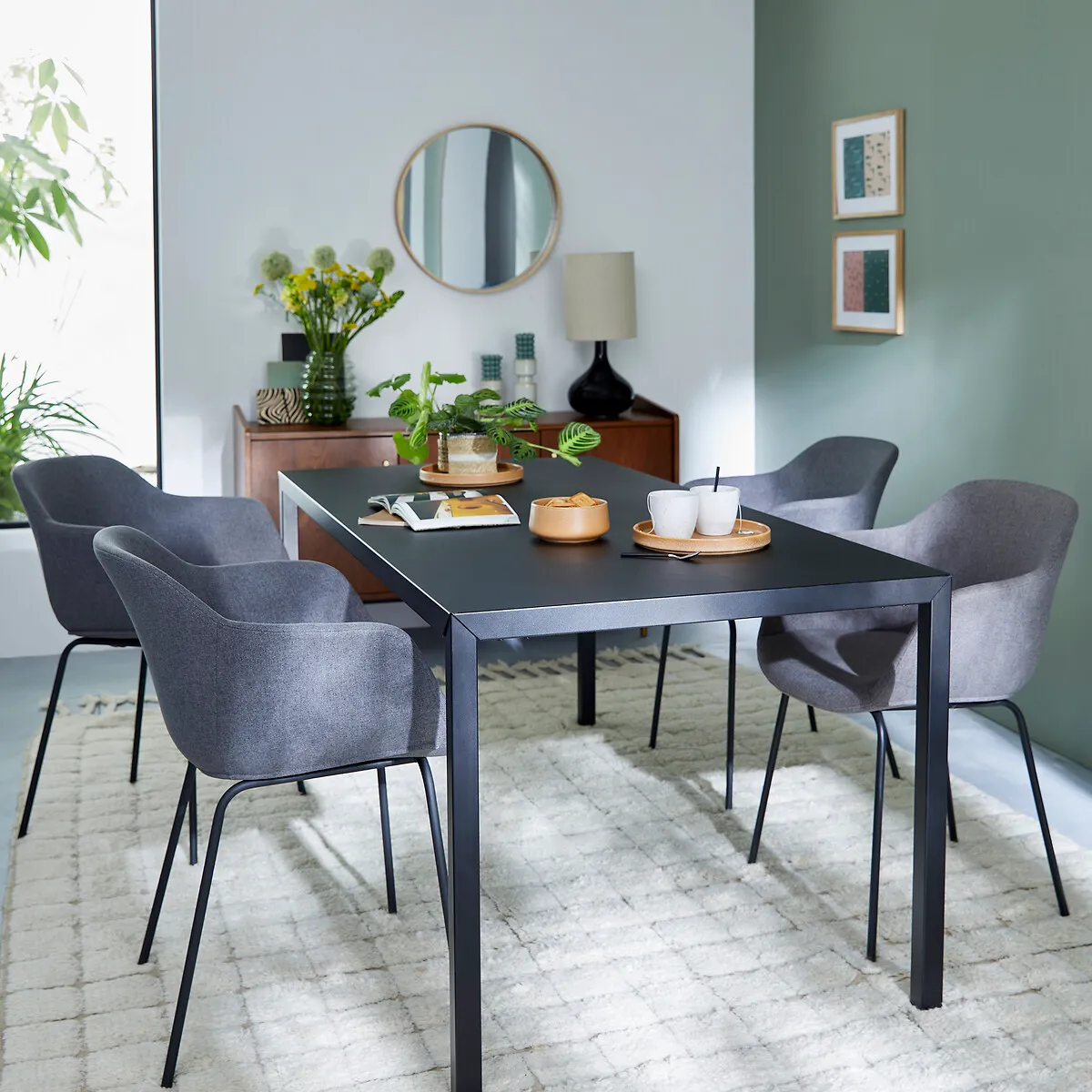 Hiba 6-Seater Dining Table - Black, Steel alternate view
