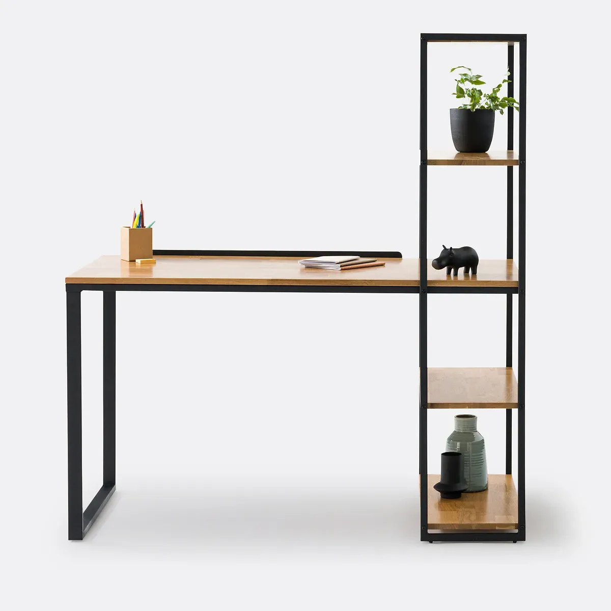 Hiba Bookcase Desk - Oak, Steel alternate view