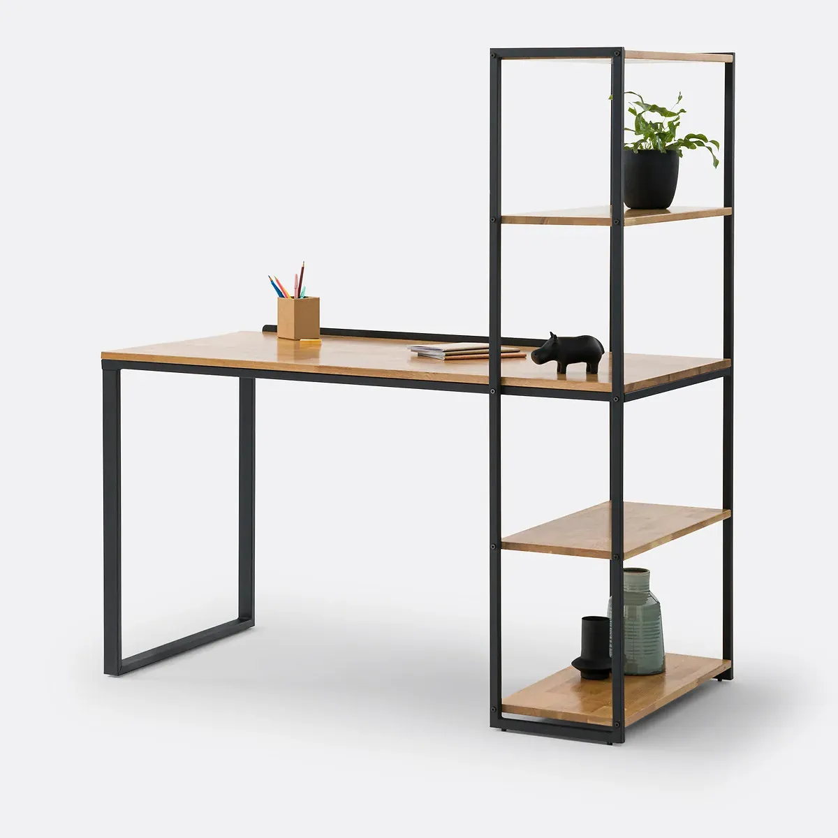 Hiba Bookcase Desk - Oak, Steel product