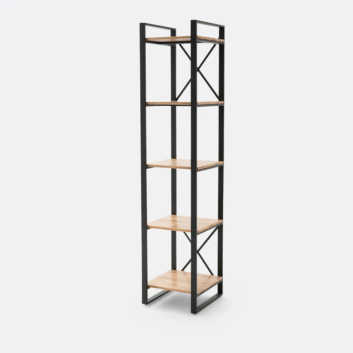 Hiba Bookcase with 5 Shelves - Natural, Solid Oak & Steel alternate view