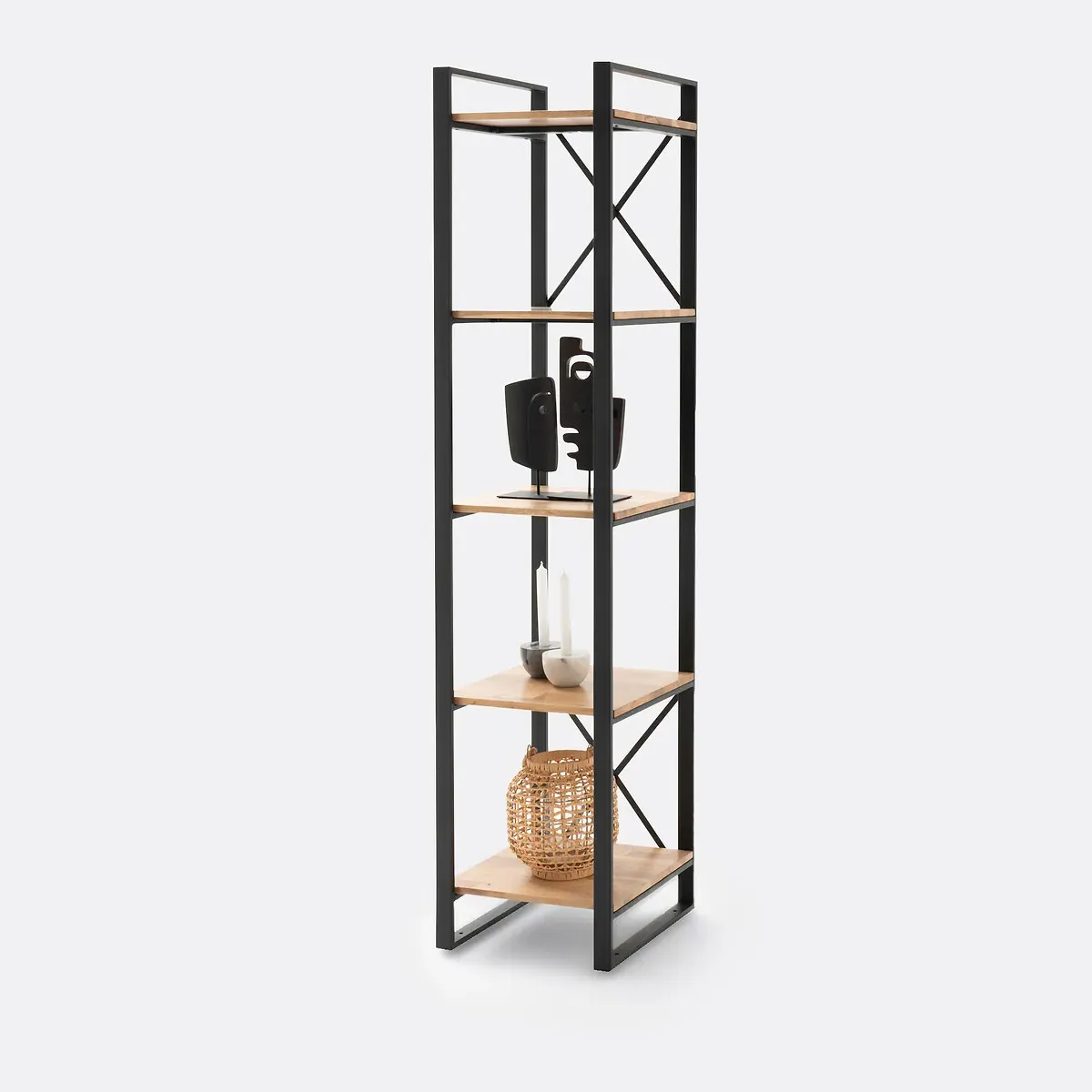 Hiba Bookcase with 5 Shelves - Natural, Solid Oak & Steel product