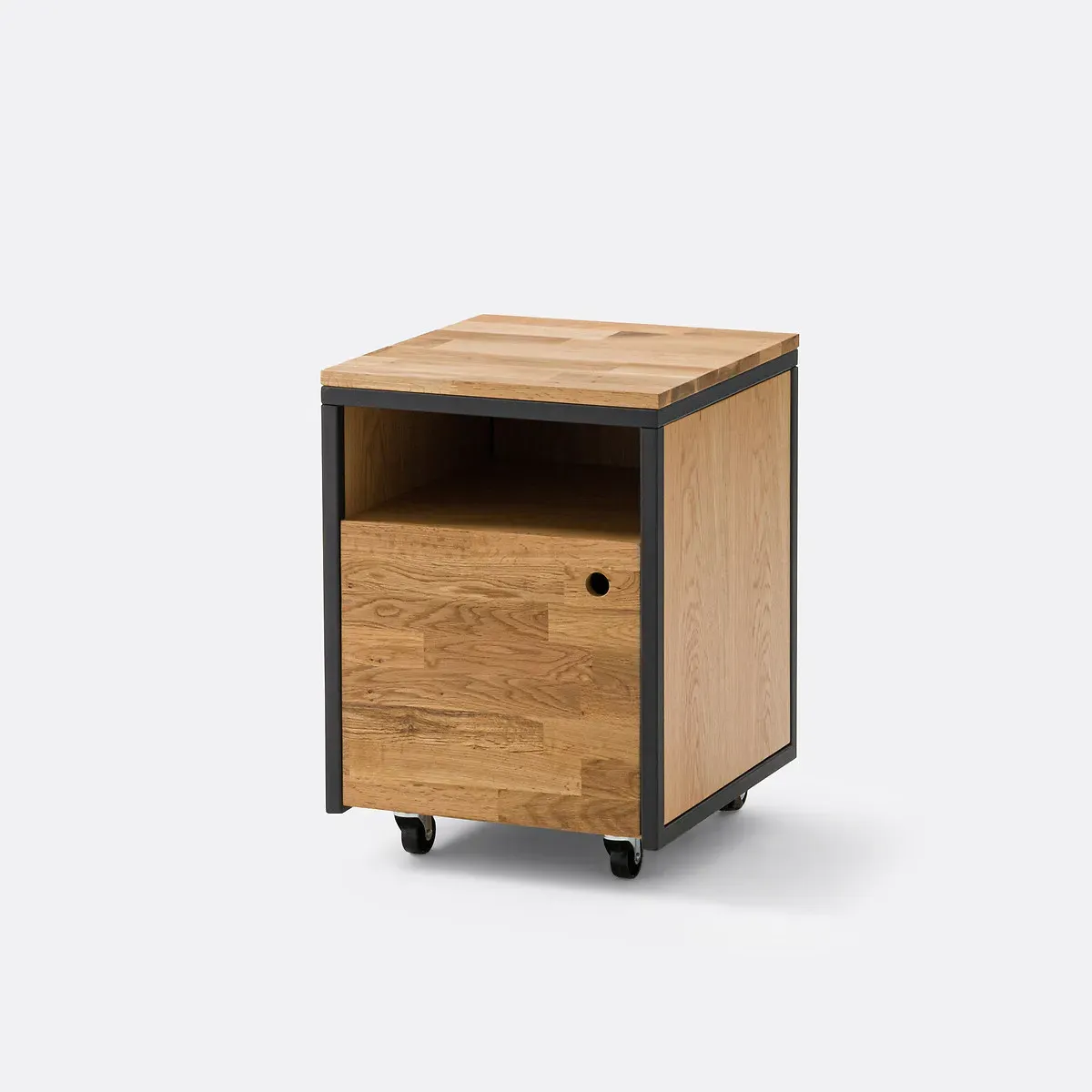 Hiba Desk Unit on Wheels - Oak, Black Metal product