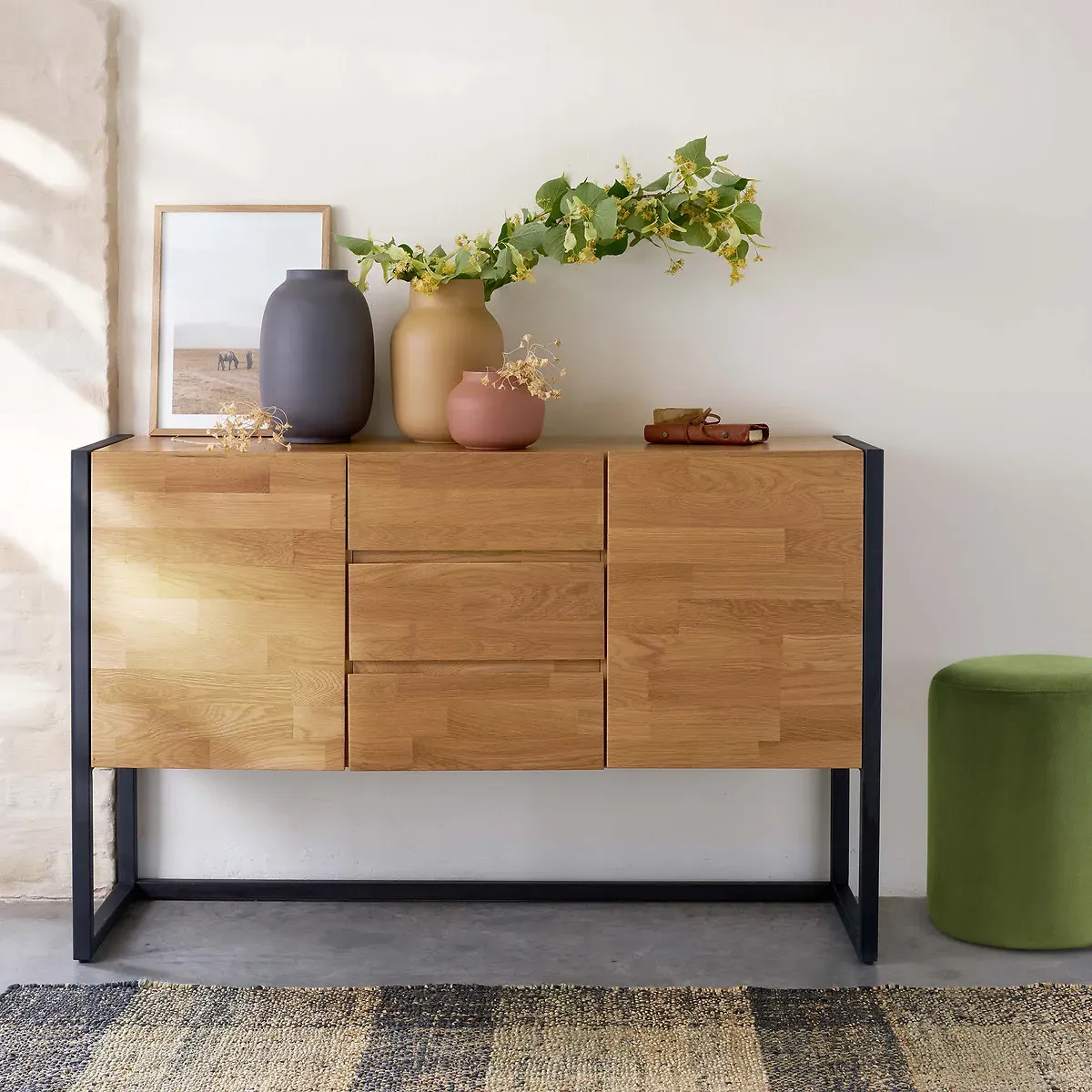 Hiba Industrial Sideboard with Drawers - Oak, Steel alternate view