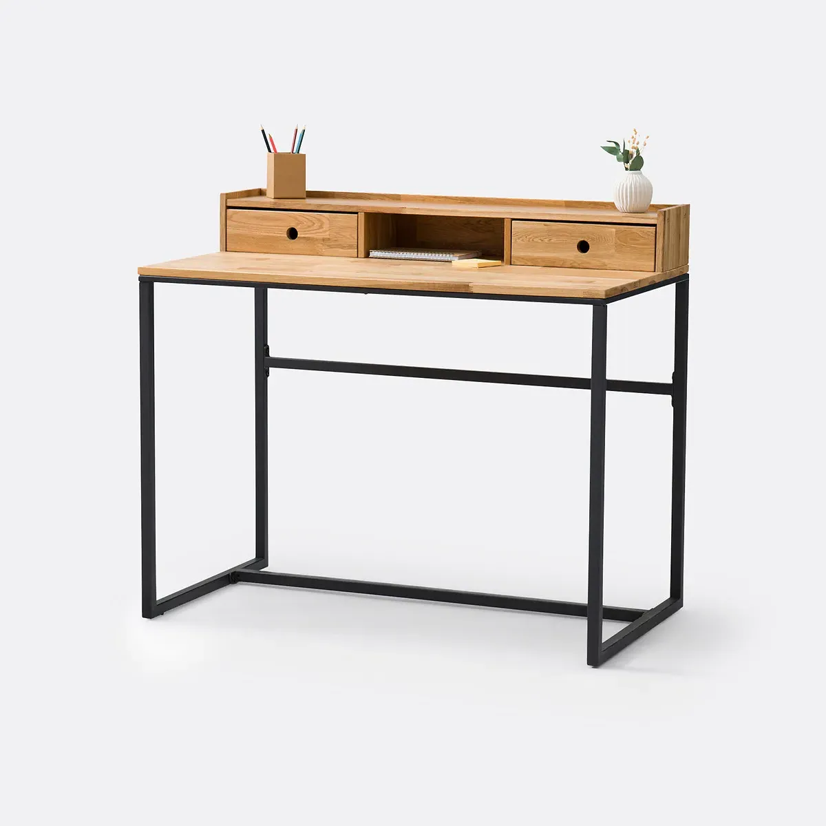 Hiba Low Riser Desk with Storage Unit - Oak, Metal product
