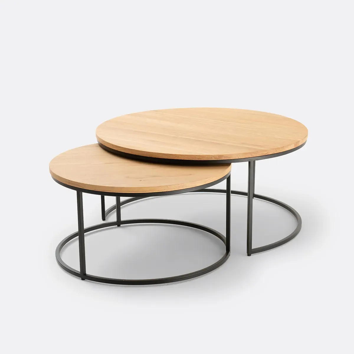 Hiba Set of 2 Nesting Round Coffee Tables - Oak, Steel product