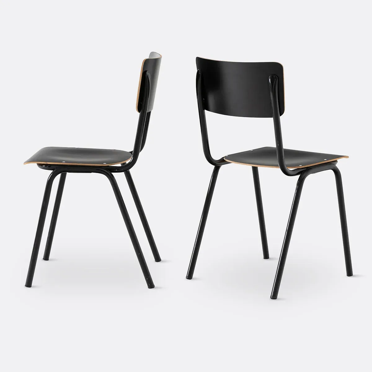Hiba Set of 2 Stackable Chairs - Black, Beech Plywood alternate view