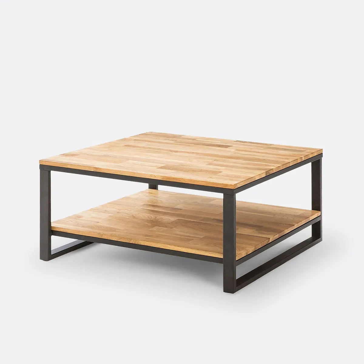 Hiba Square Coffee Table 2-Tier - Natural, Solid Oak & Steel product