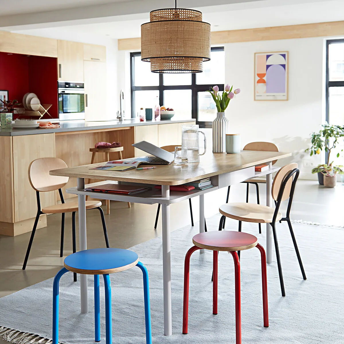 Hiba Stackable Low Stool - Red, Beech Plywood alternate view