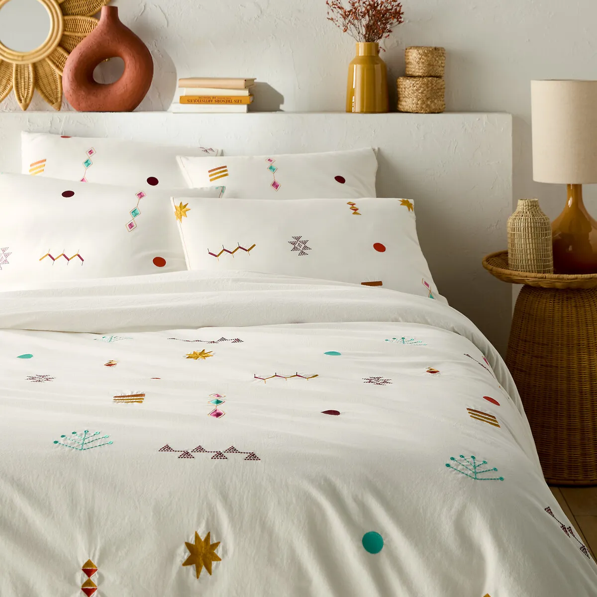 Imani Embroidered Duvet Cover - Off-White, Cotton product