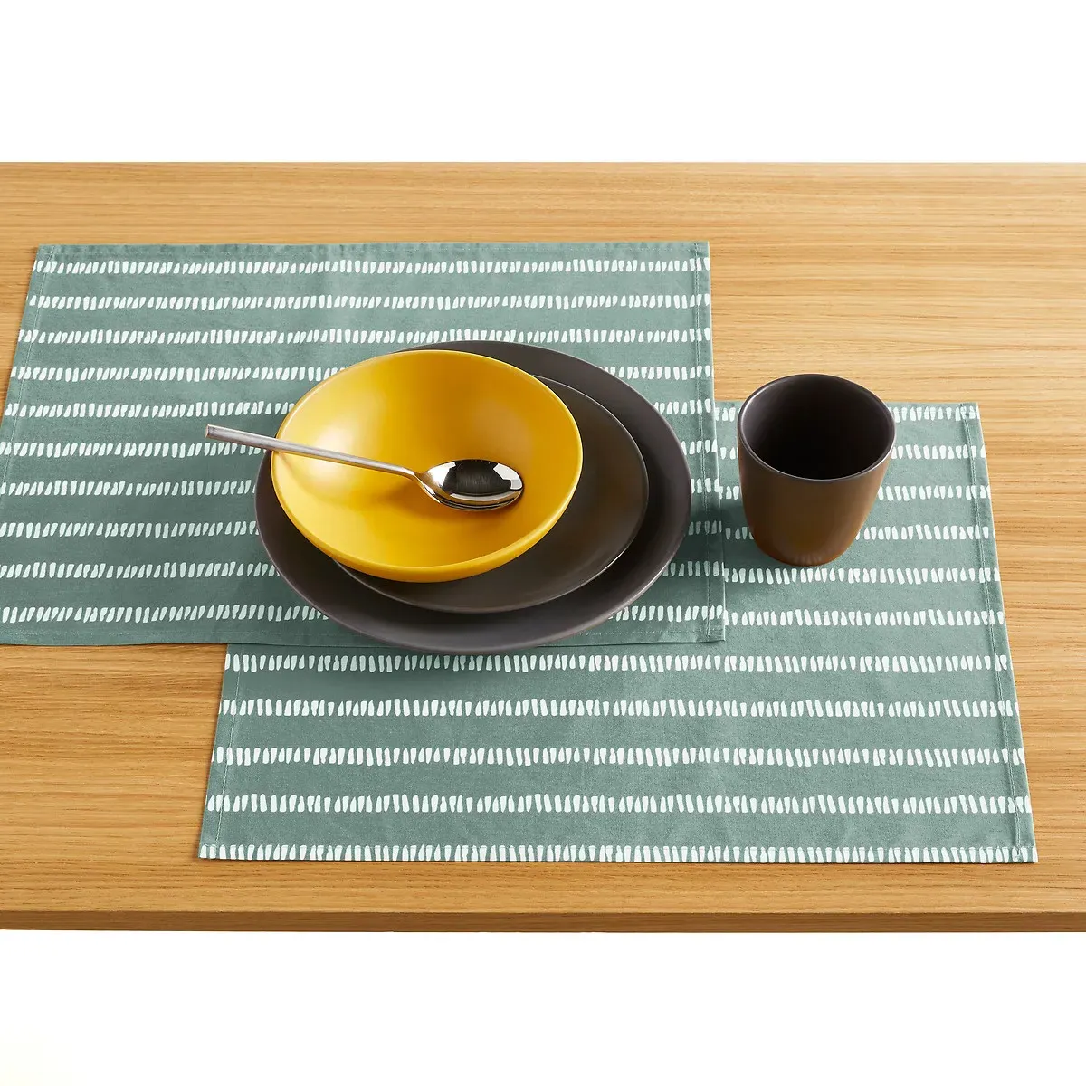 Irun Striped Coated Cotton Placemats Set of 2 - Grey-Green product