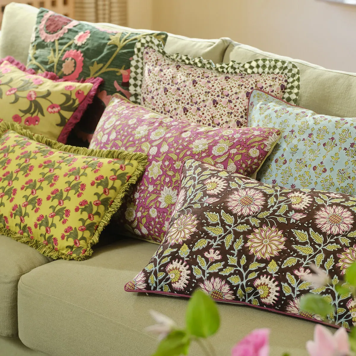 Izild Cushion Cover with Floral Embroidery - Multi-Coloured, Velour alternate view