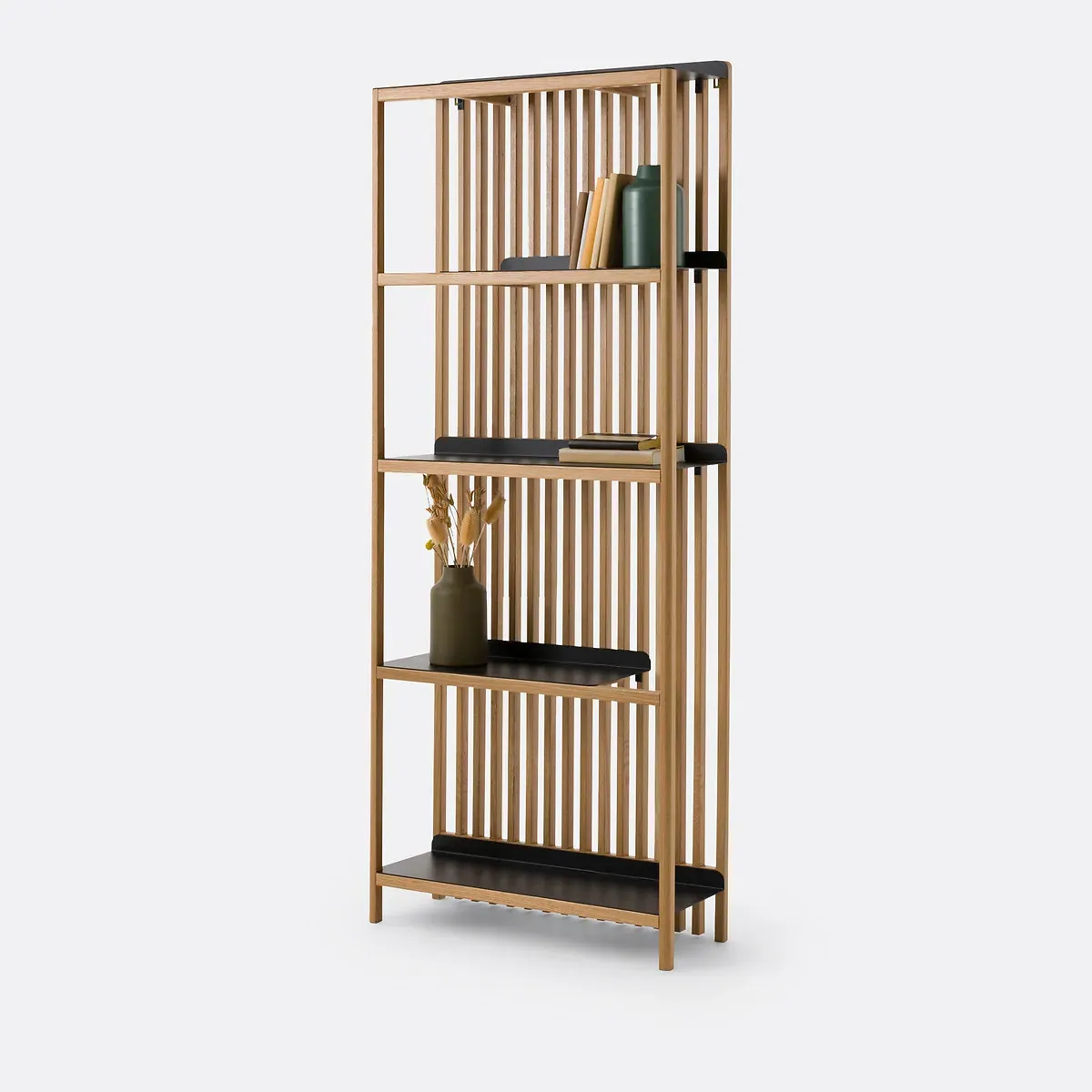 Jac Bookcase with Solid Oak Slats and Steel - Oak, Black product
