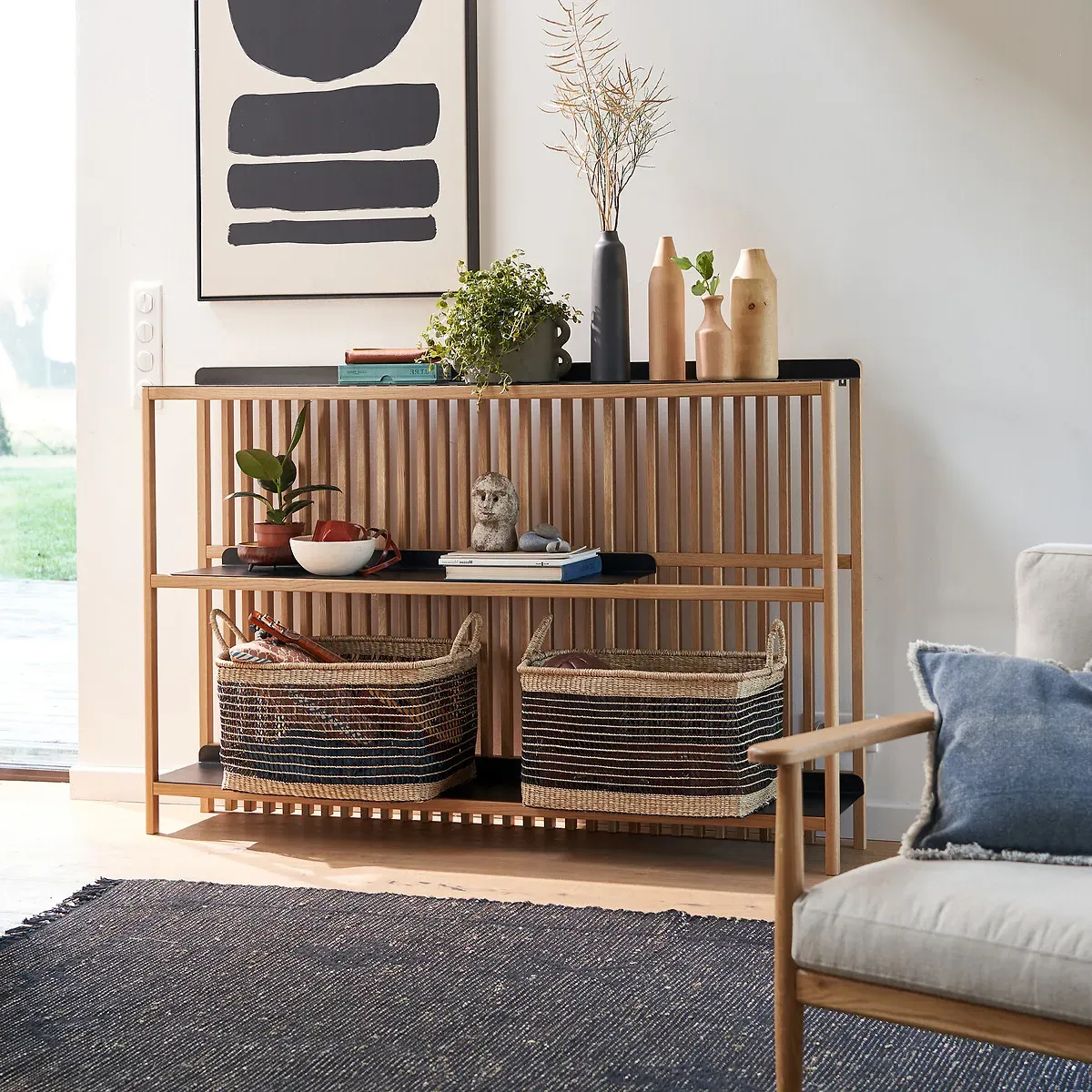 Jac Slatted Console Table - Oak, Solid Oak & Steel alternate view
