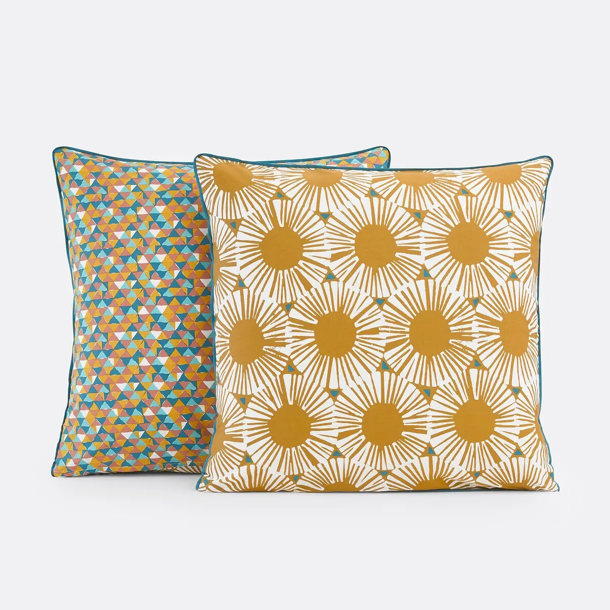 Jahia Cotton Pillowcase - Yellow Print, Blue alternate view