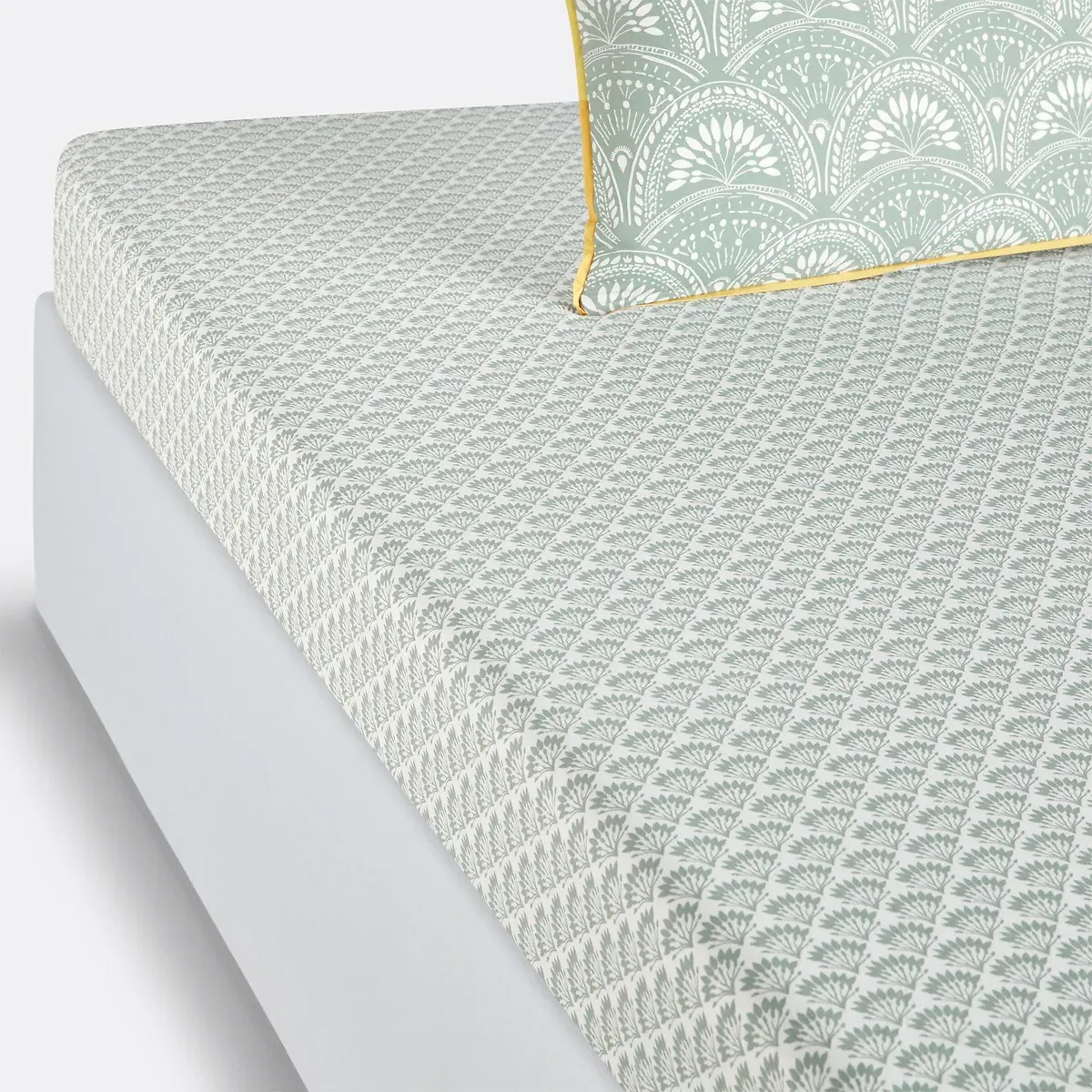 Jaipur Fitted Sheet - Green Print, Washed Cotton product