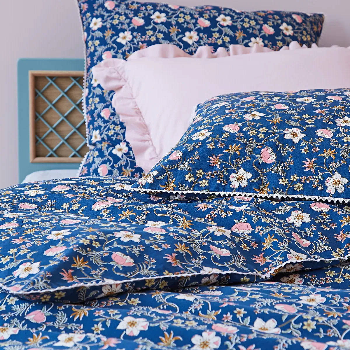 Jasmine Duvet Cover - Blue, Recycled Cotton alternate view