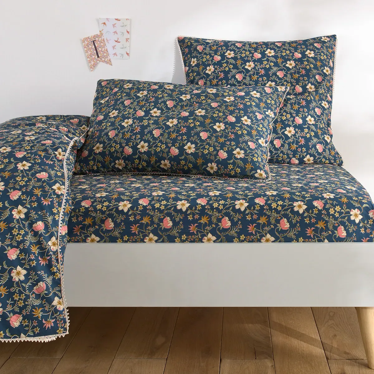 Jasmine Floral Fitted Sheet 25cm - Blue, Cotton alternate view