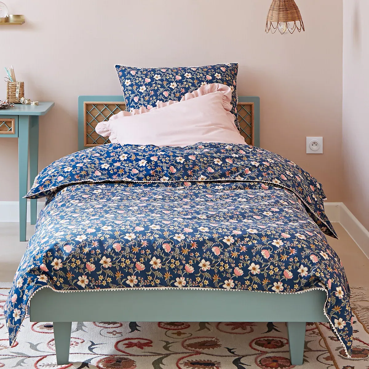 Jasmine Floral Pillowcase - Blue, Recycled Cotton alternate view