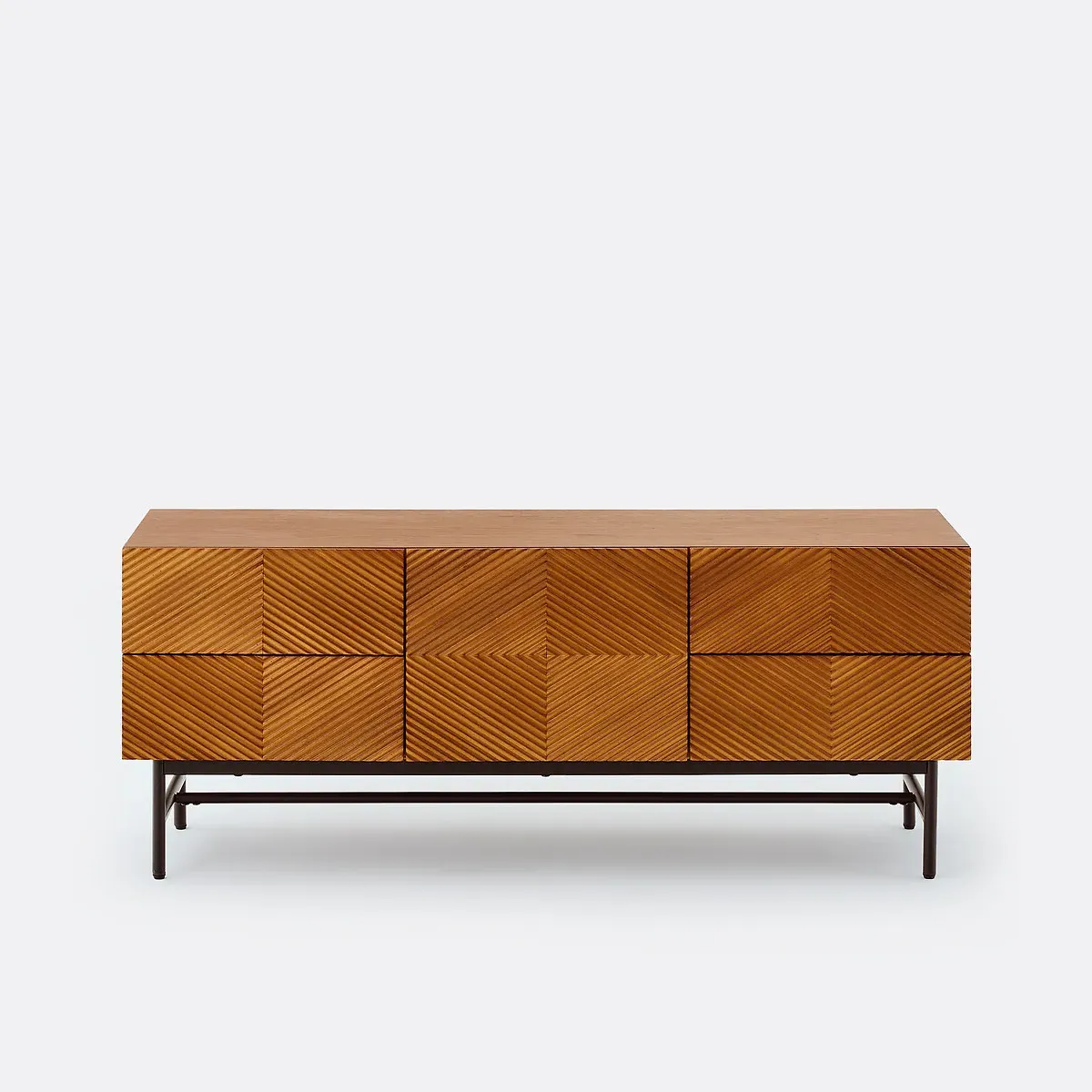 Jerem TV Unit with Textured Front & Steel Base - Walnut, Oak Veneer alternate view