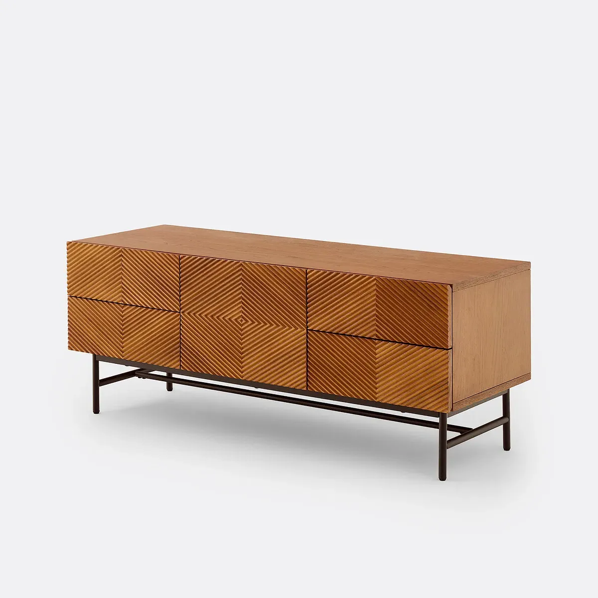 Jerem TV Unit with Textured Front & Steel Base - Walnut, Oak Veneer product