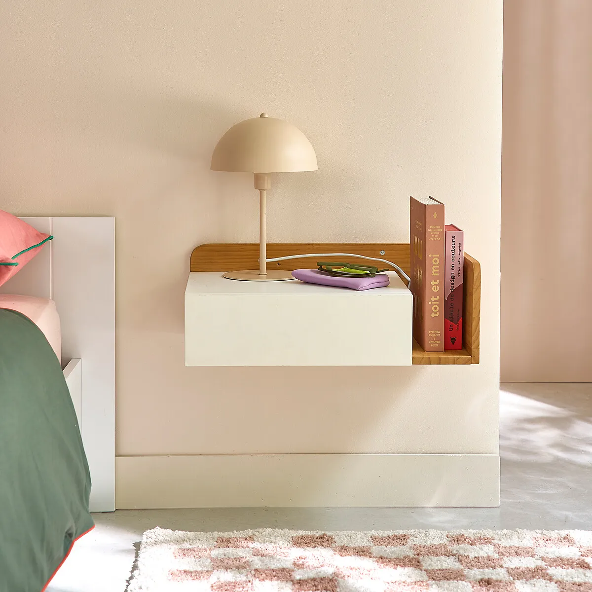 Jimi Wall Mounted Bedside Table Right-Hand Side - White, Oak alternate view