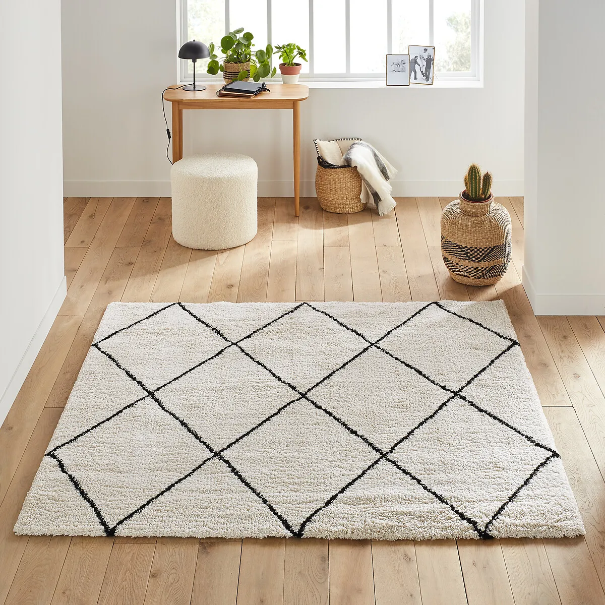 Jiraya Square Berber-Style Rug - Black, Polypropylene alternate view