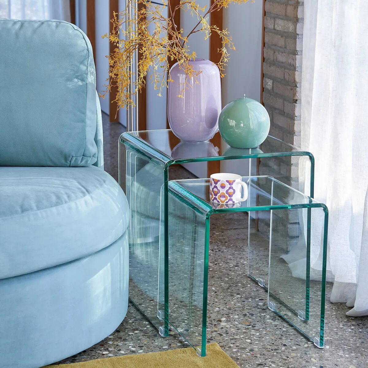 Joan Set of 2 Nesting Side Tables - Transparent, Tempered Glass alternate view