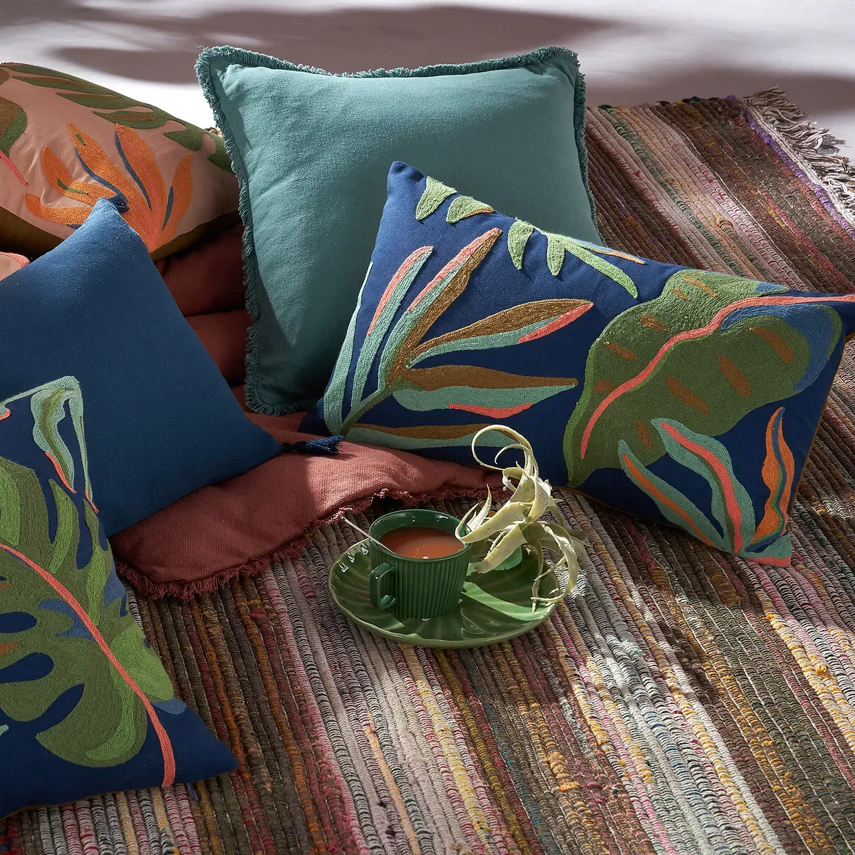 Joao Embroidered Rectangular Cushion Cover - Multi-Coloured, Cotton alternate view
