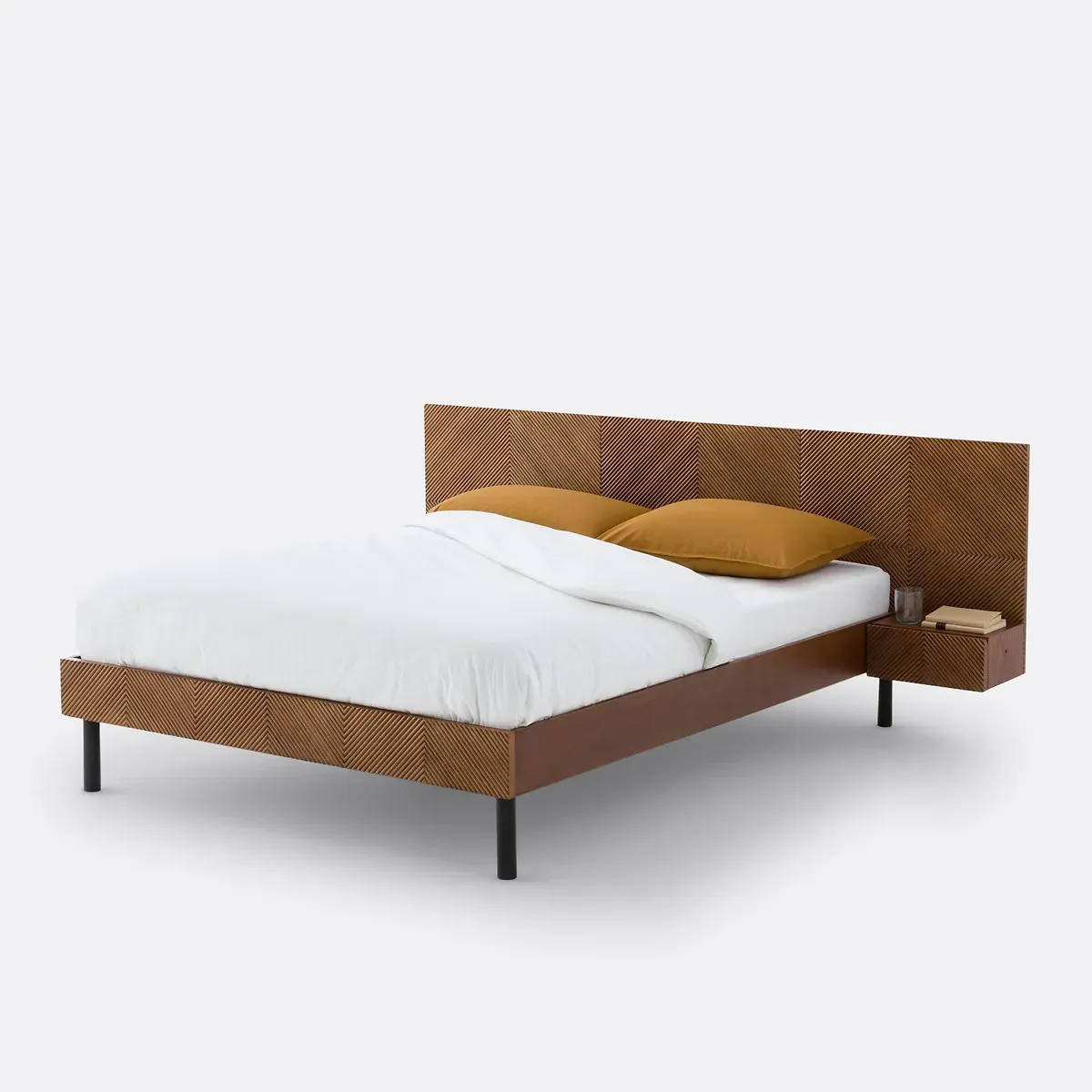 Jérem King Size Bed with Integrated Bedside Tables - Walnut product