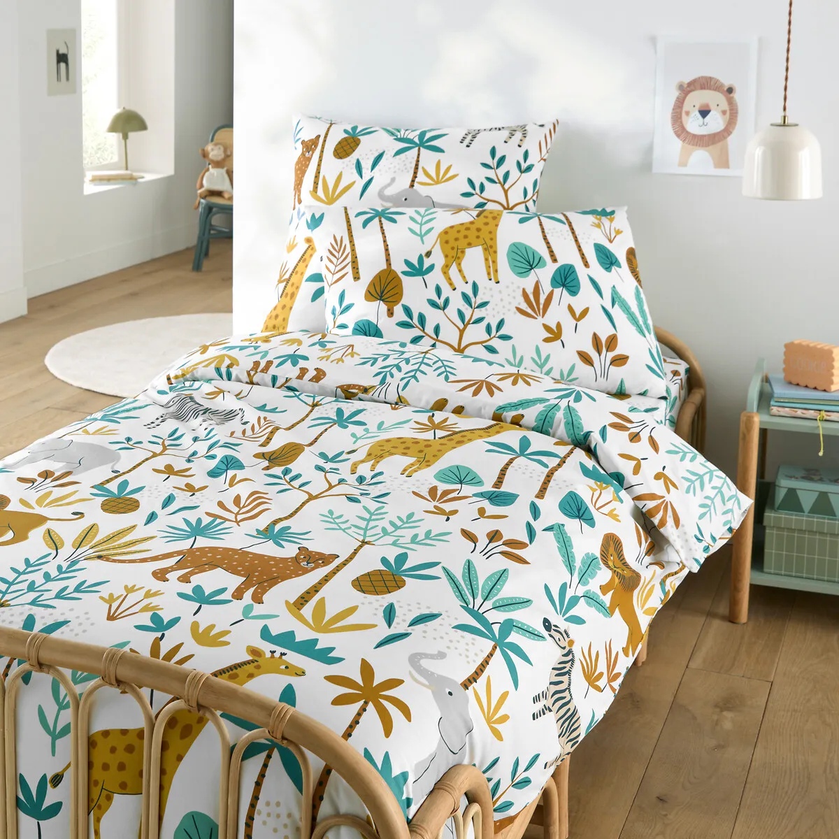 Jungle Animal Print Pillowcase - White, Recycled Cotton alternate view