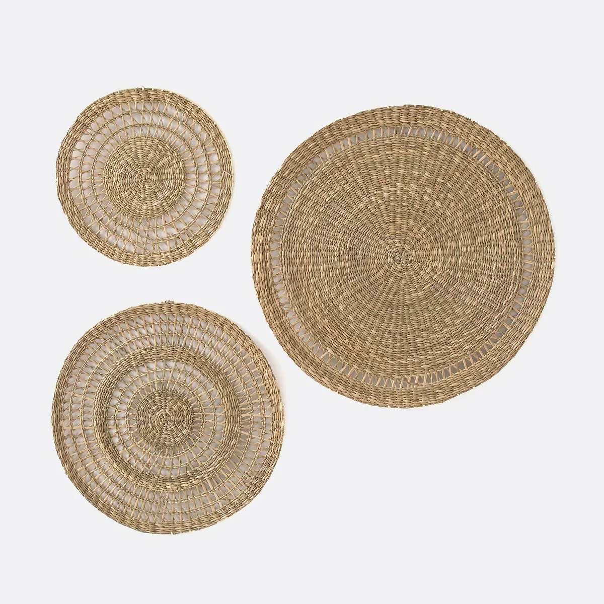 Jutlo Set of 3 Round Woven Wall Decorations - Natural, Straw product