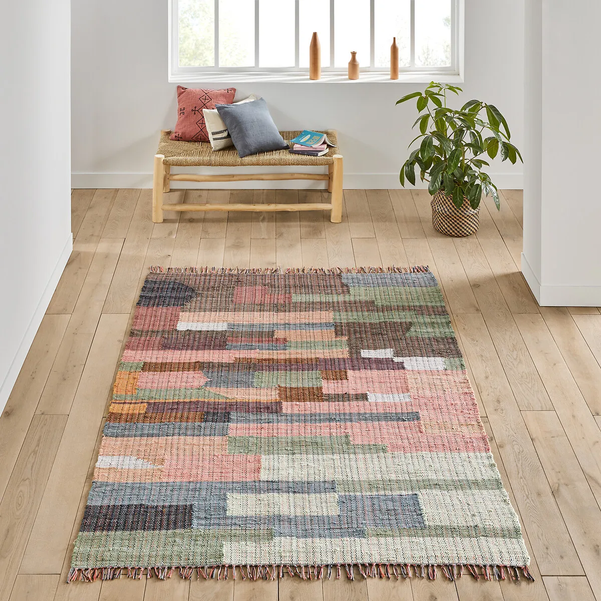 Kanta Flat Woven Rug with Fringed Edging - Multi-Coloured, Cotton product