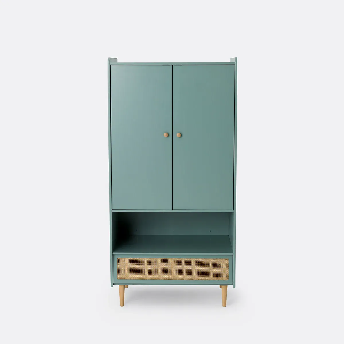 Kaya 2-Door Wardrobe with Drawer - Grey-Green, Rattan alternate view