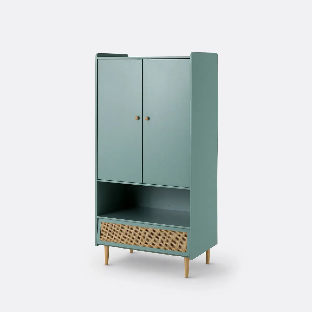 Kaya 2-Door Wardrobe with Drawer - Grey-Green, Rattan product