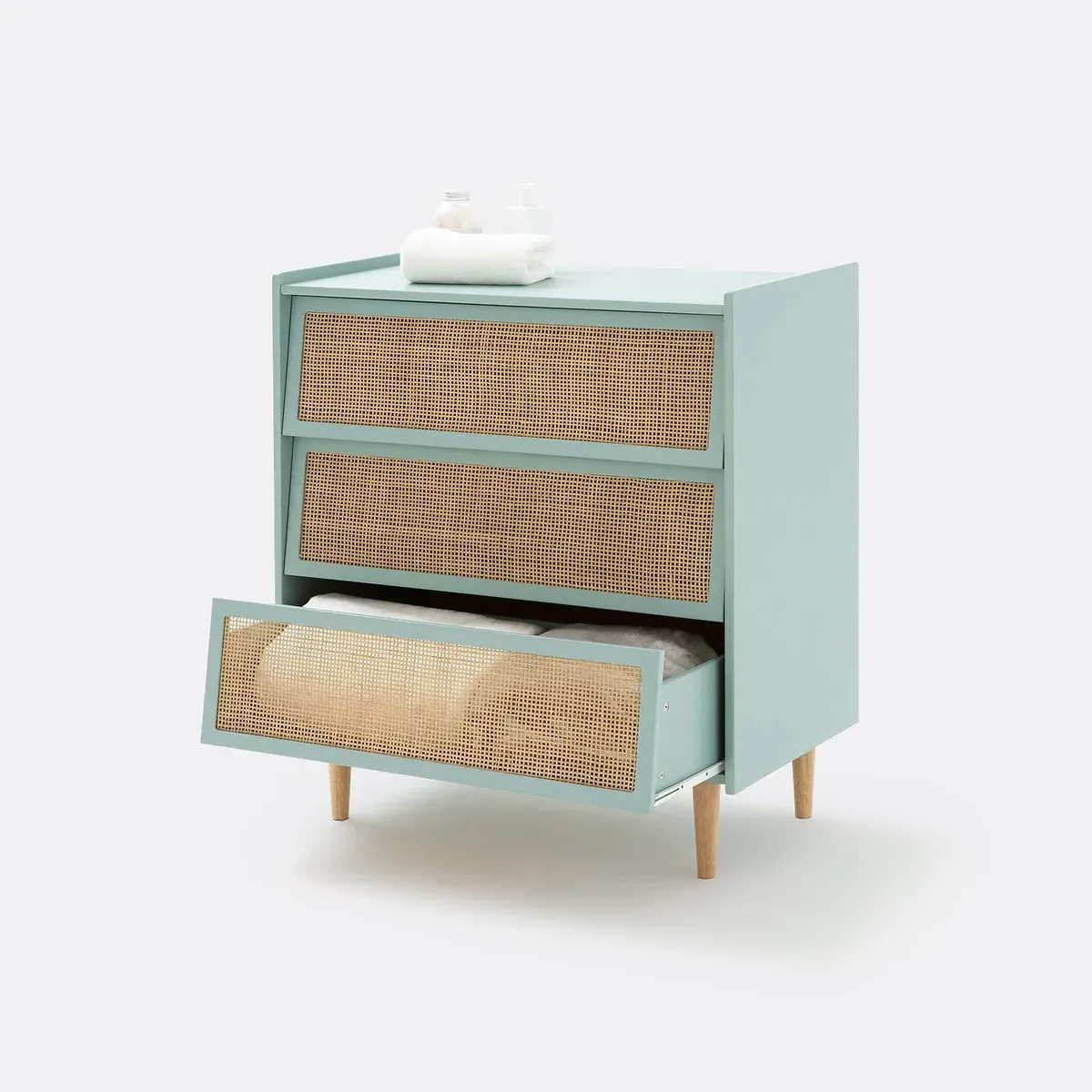 Kaya 3-Drawer Chest of Drawers - Grey-Green, Rattan alternate view