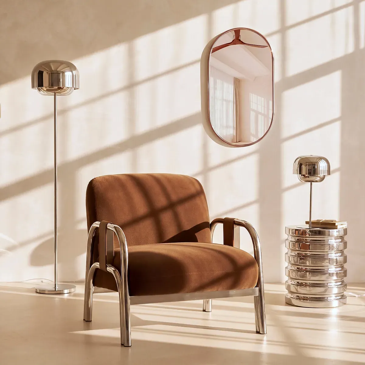 Kerros Round Side Table - Chrome, Ceramic alternate view