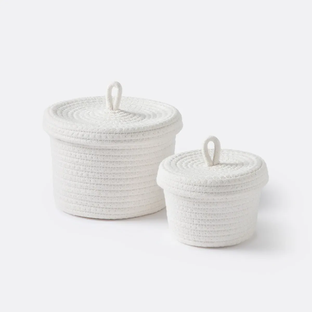 Kesia Round Cotton Baskets with Lid, Set of 2 - Ecru product