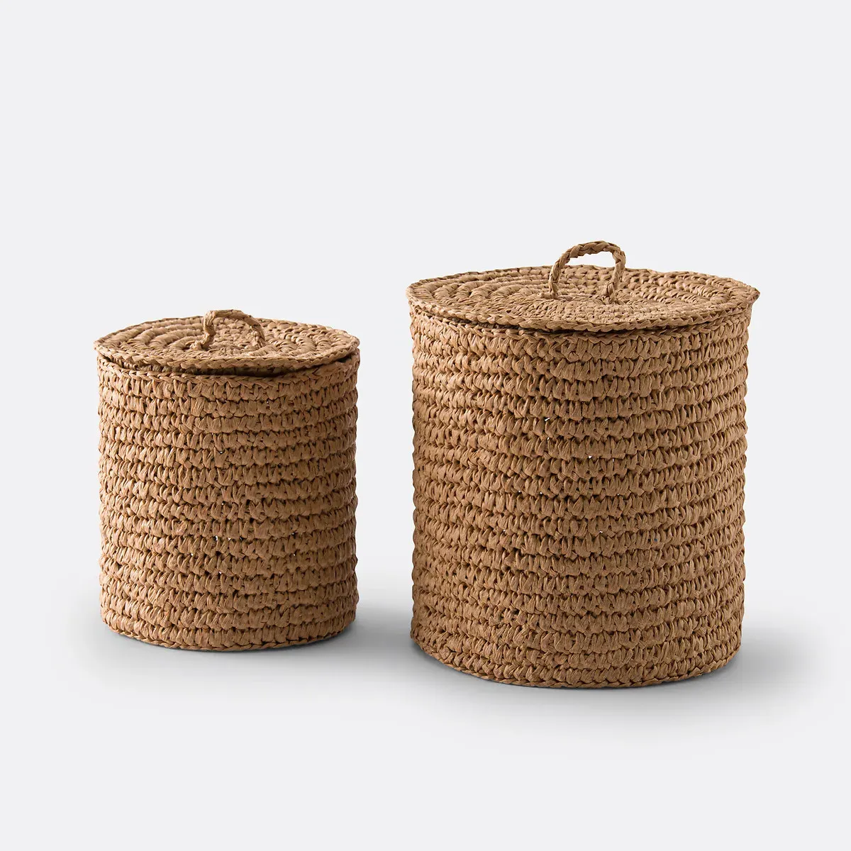 Kiera Set of 2 Woven Baskets with Lid - Natural, Paper Cord product