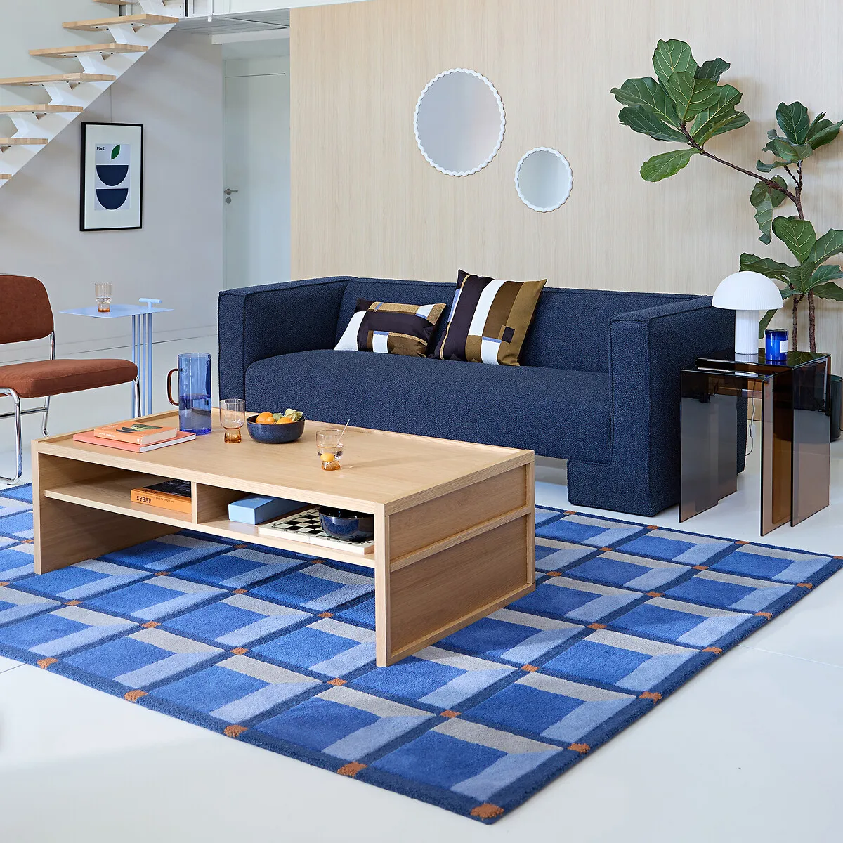 Kimsa Geometric Print Wool Rug - Blue alternate view