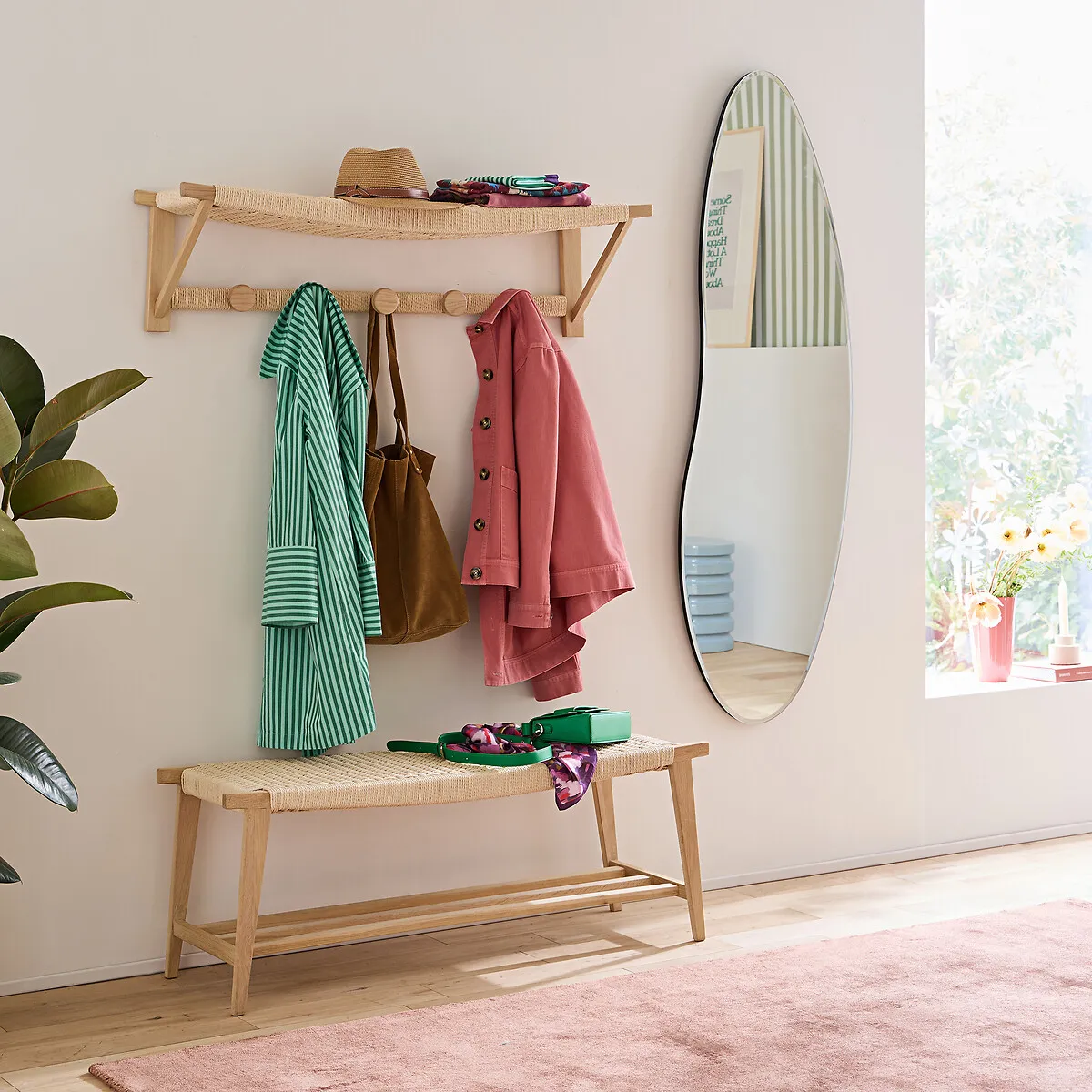 Kioto Bench with Shelf - Beige, Solid Oak alternate view