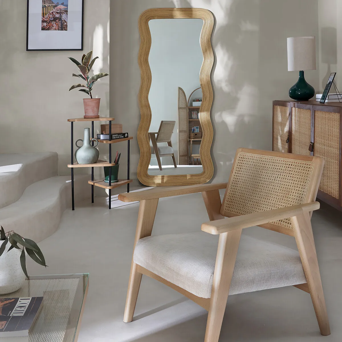 Kiza 180cm Wavy Full-Length Mirror - Natural, Rattan alternate view