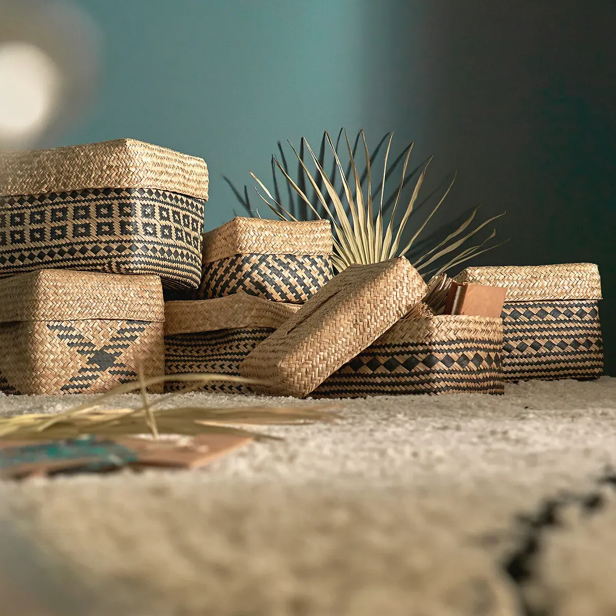 Kotak Basket with Lid - Natural, Woven Straw alternate view