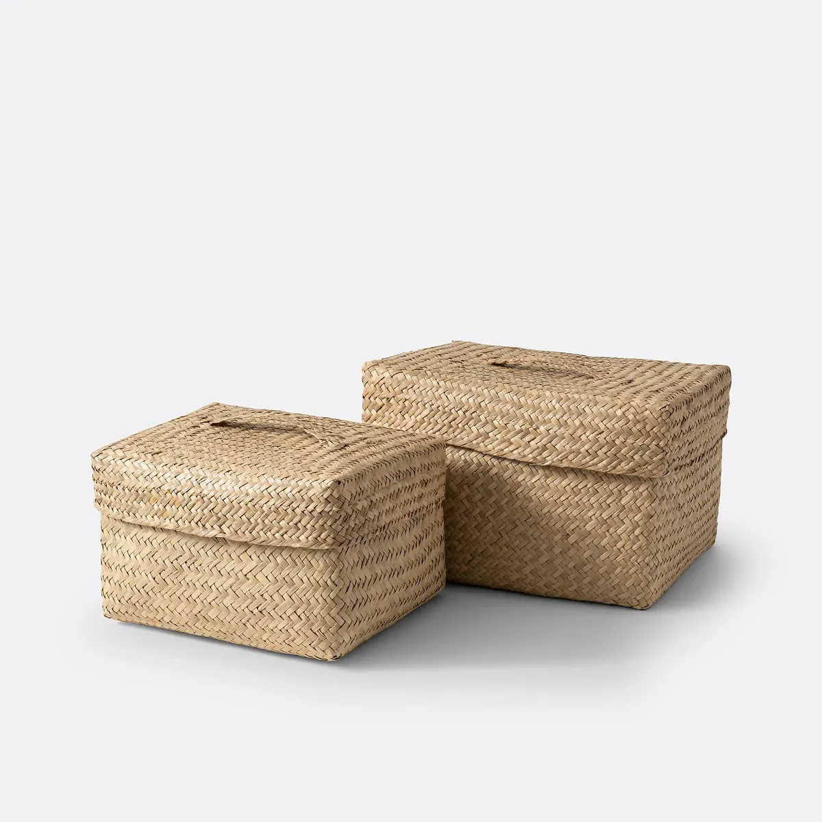 Kotak Set of 2 Baskets with Lids - Natural, Woven Straw product