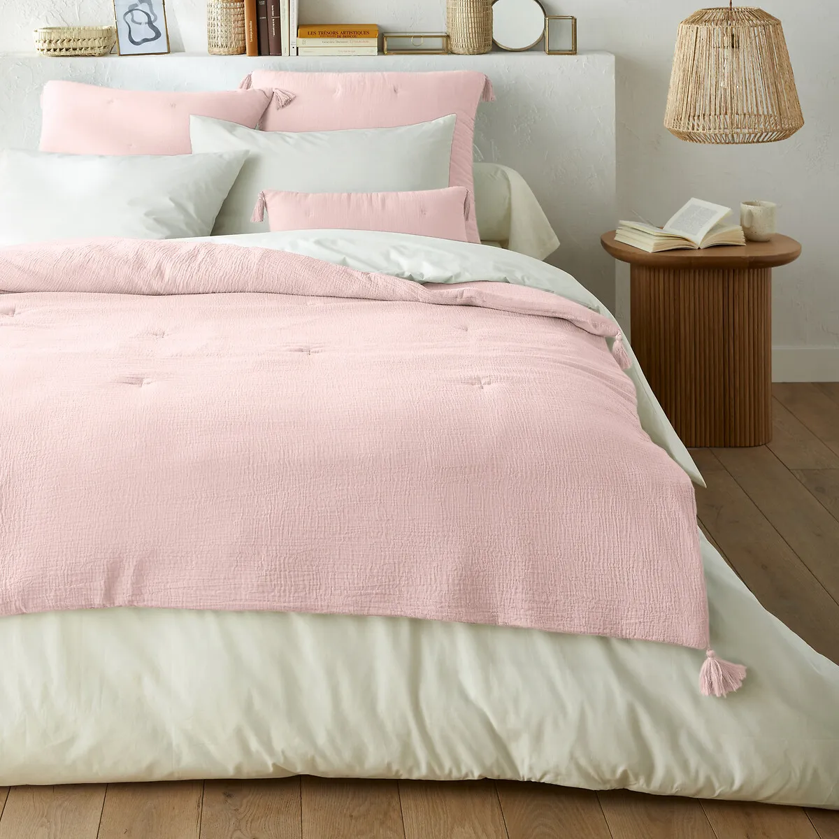 Kulma Quilted Cushion Cover - Pale Pink, Cotton Muslin alternate view