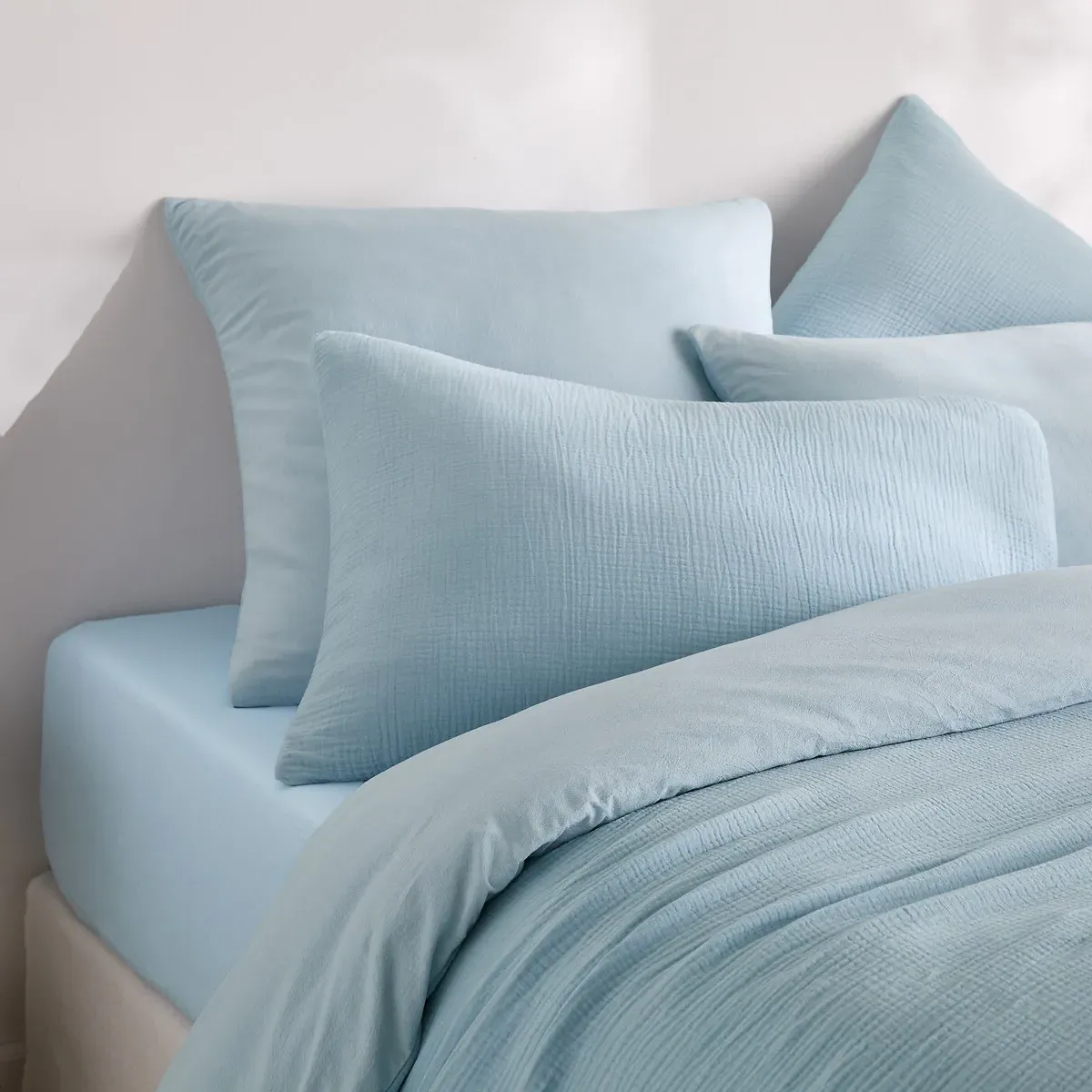 Kumco Fitted Sheet 30cm Flap - Pastel Blue, Washed Cotton product