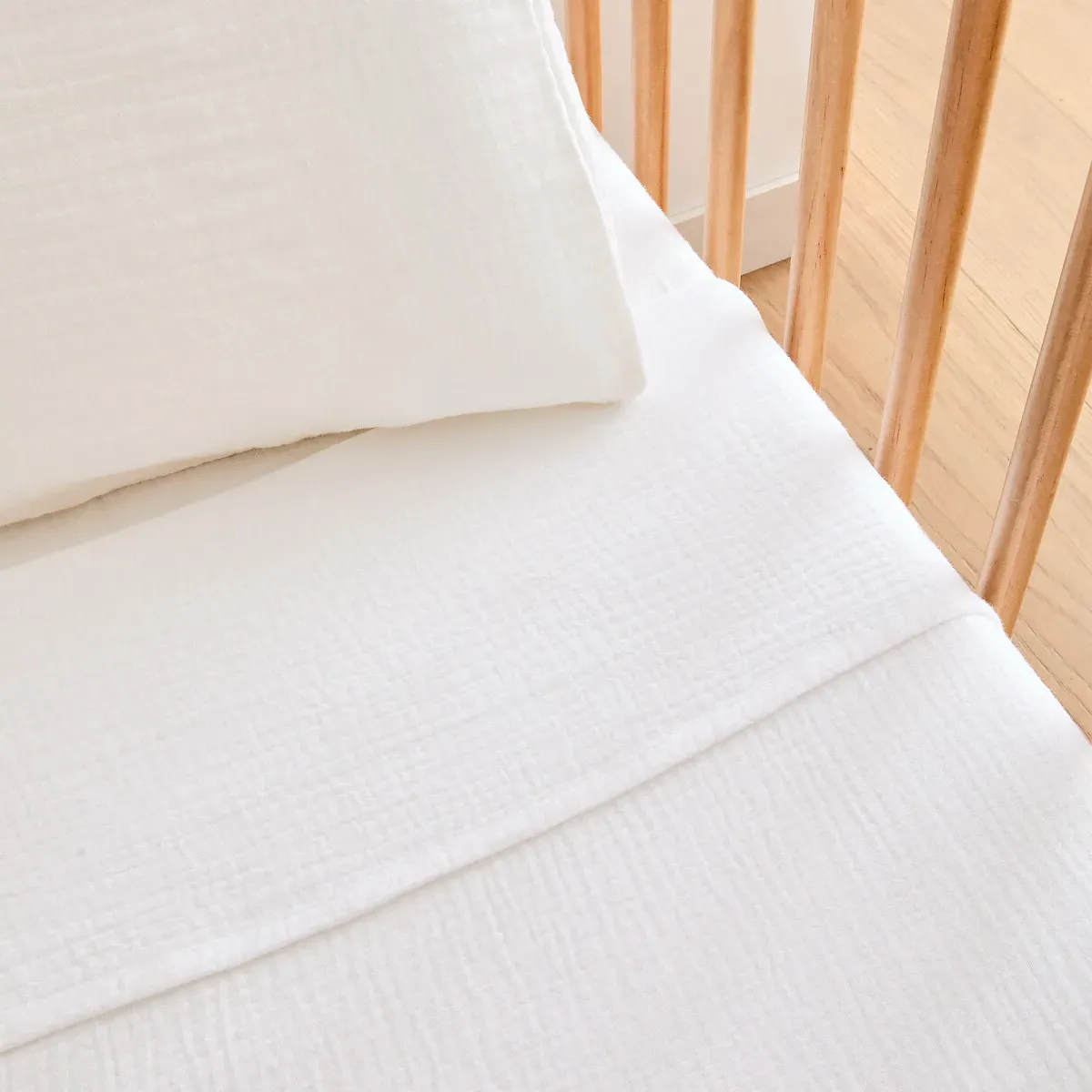 Kumla Baby Flat Sheet - White, Cotton Muslin alternate view