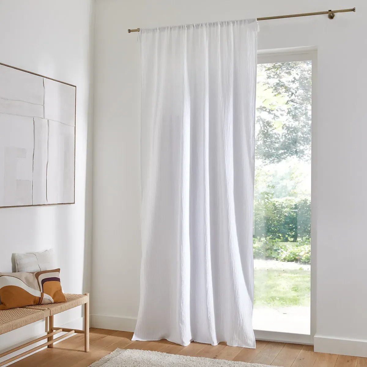 Kumla Curtain Panel - White, Cotton Muslin alternate view