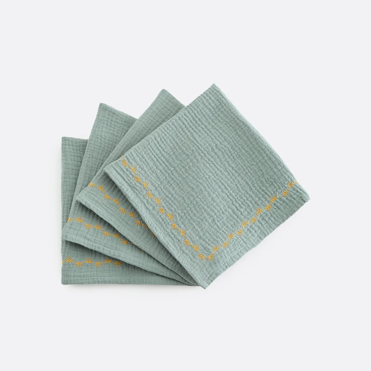 Kumla Napkins Embroidered Set of 4 - Pale Green, Cotton product