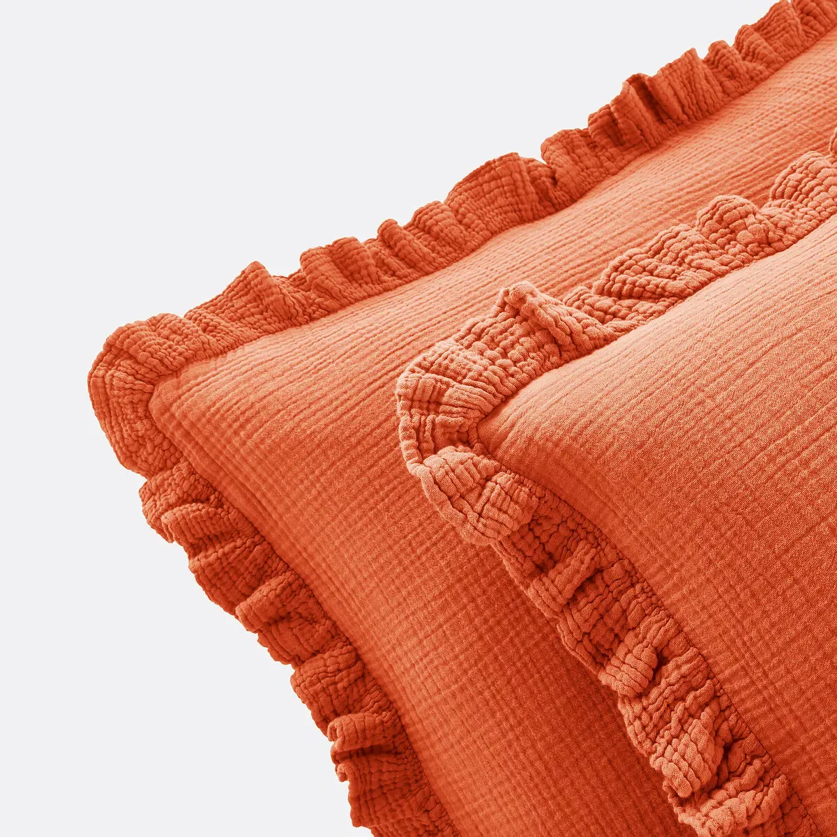 Kumla Ruffled Pillowcase - Orange, Cotton Muslin alternate view