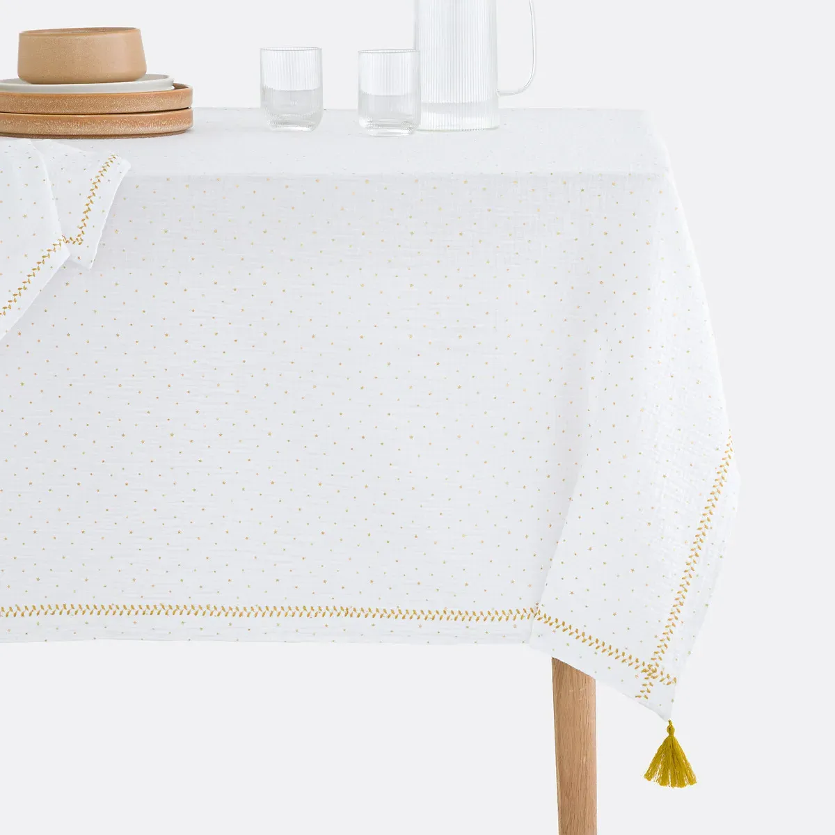 Kumla Stars Square Tablecloth - Golden White, Cotton Muslin product